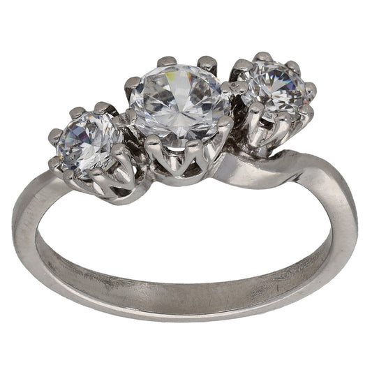 9ct White Gold Cubic Zirconia Trilogy Ring Size Q
