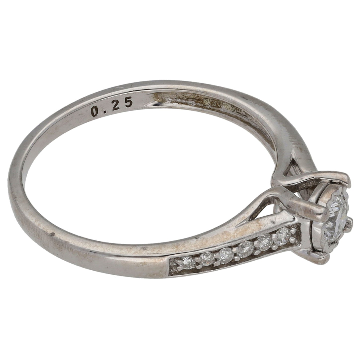 9ct White Gold 0.01ct Diamond Solitaire Ring With Accent Stones Size M