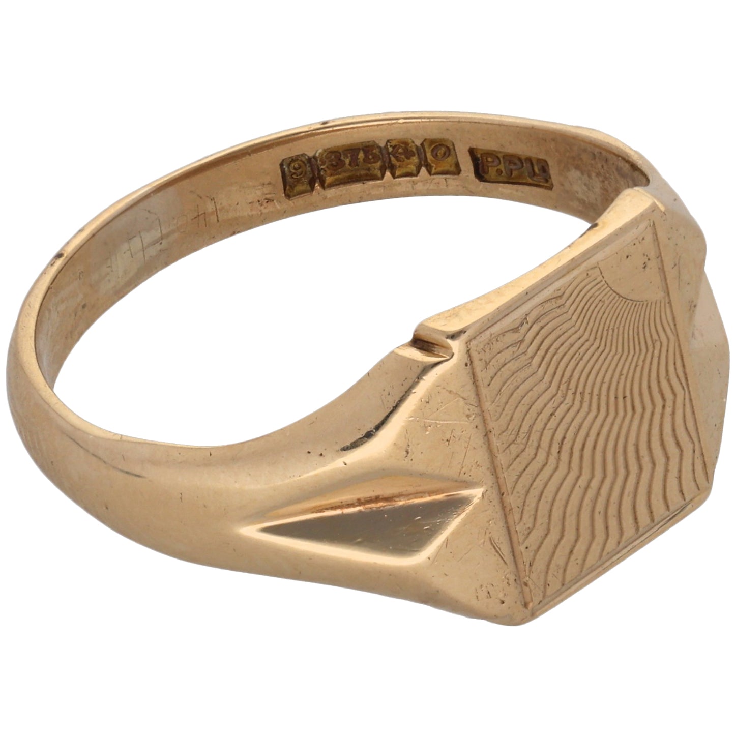 9ct Gold Patterned Signet Ring Size W