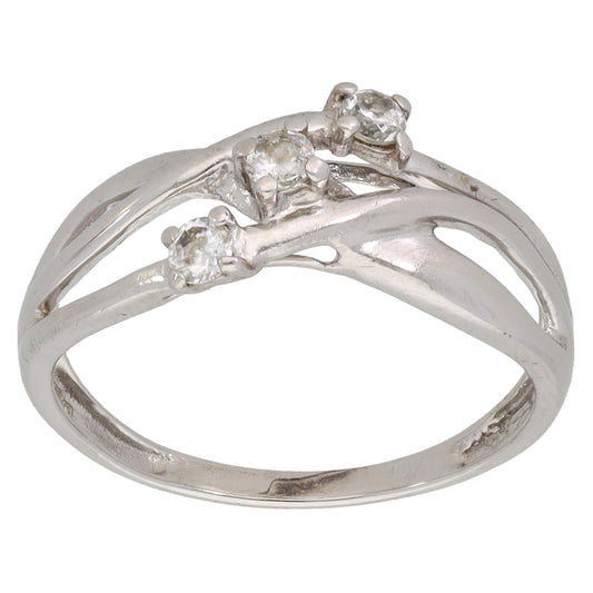 9ct White Gold Cubic Zirconia Trilogy Ring Size O
