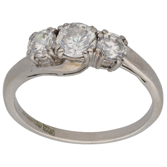 9ct White Gold Cubic Zirconia Trilogy Ring Size O