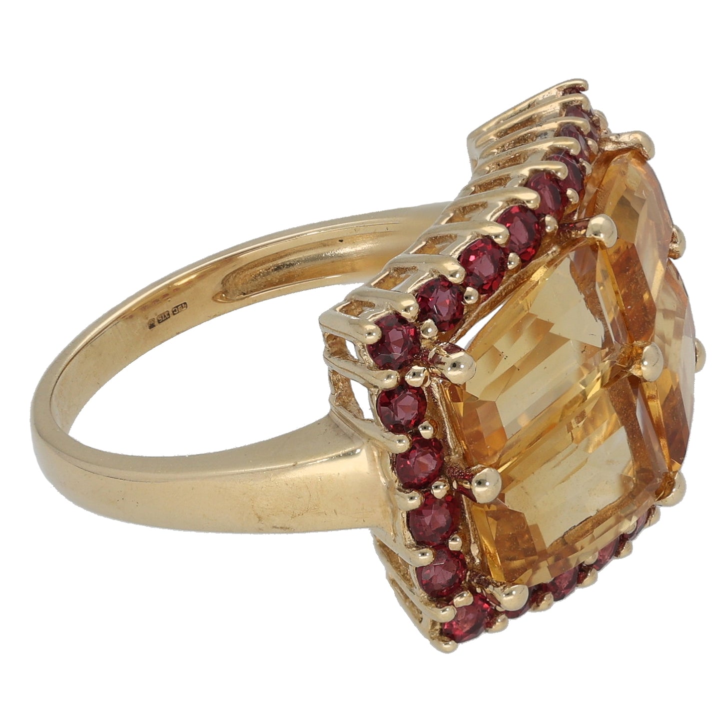 9ct Gold Citrine & Garnet Dress/Cocktail Ring Size O