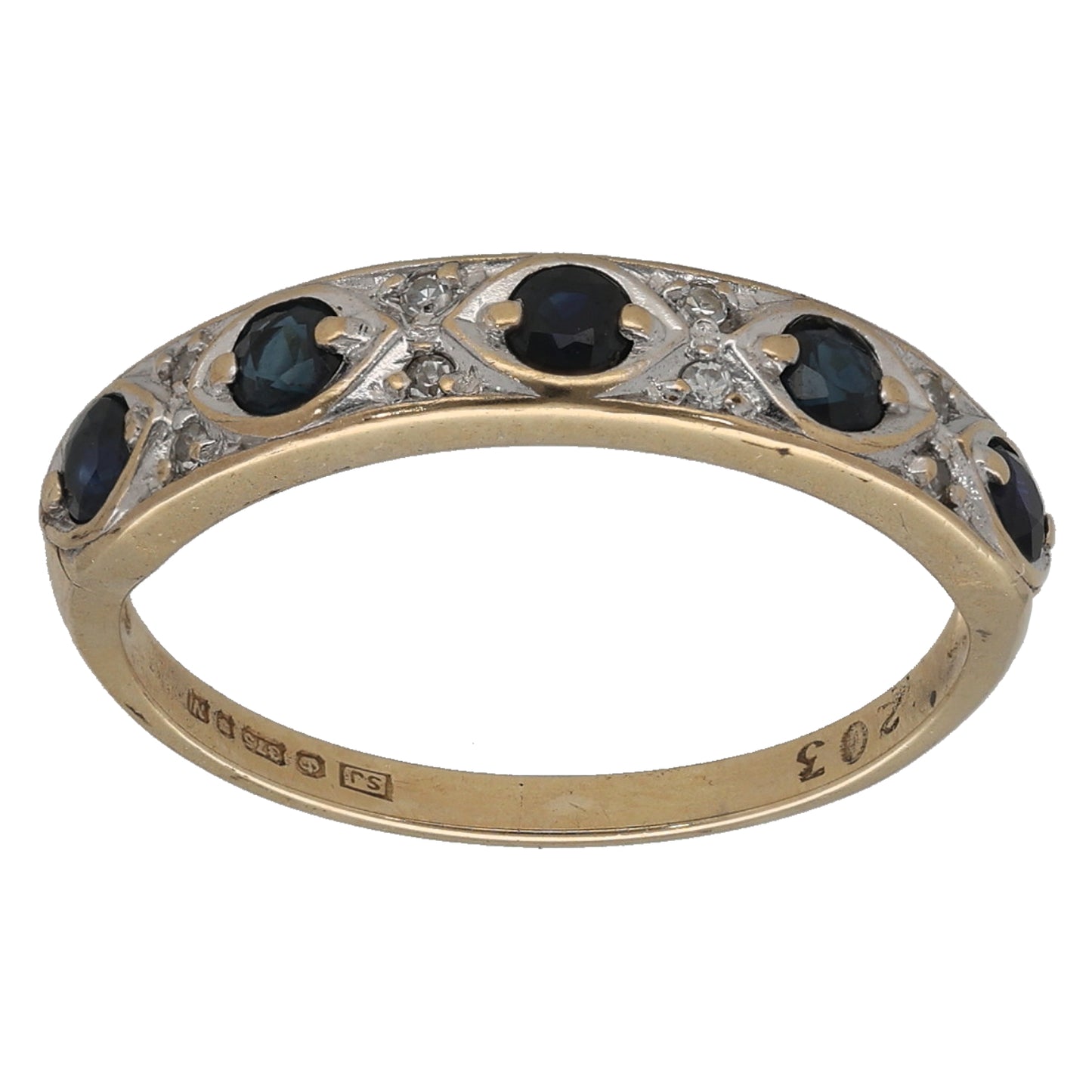 9ct Gold Sapphire & 0.04ct Diamond Half Eternity Ring Size L