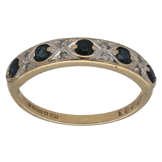 9ct Gold Sapphire & 0.04ct Diamond Half Eternity Ring Size L