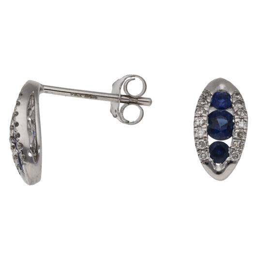 9ct White Gold Sapphire & 0.14ct Diamond Dress/Cocktail Earrings
