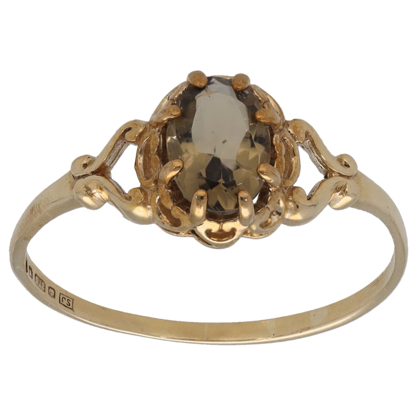 9ct Gold Smoky Quartz Single Stone Ring Size P