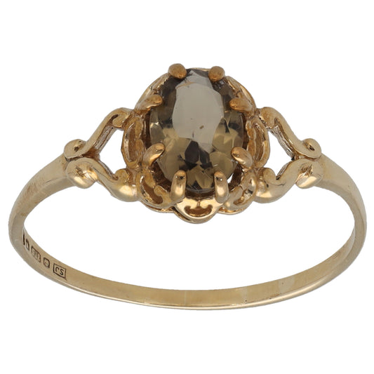 9ct Gold Smoky Quartz Single Stone Ring Size P