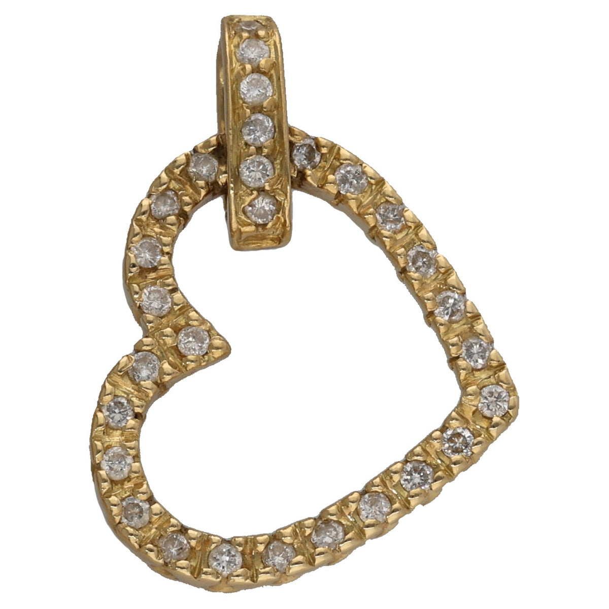 Gold heart diamond pendant with round bezel-set accents and bail