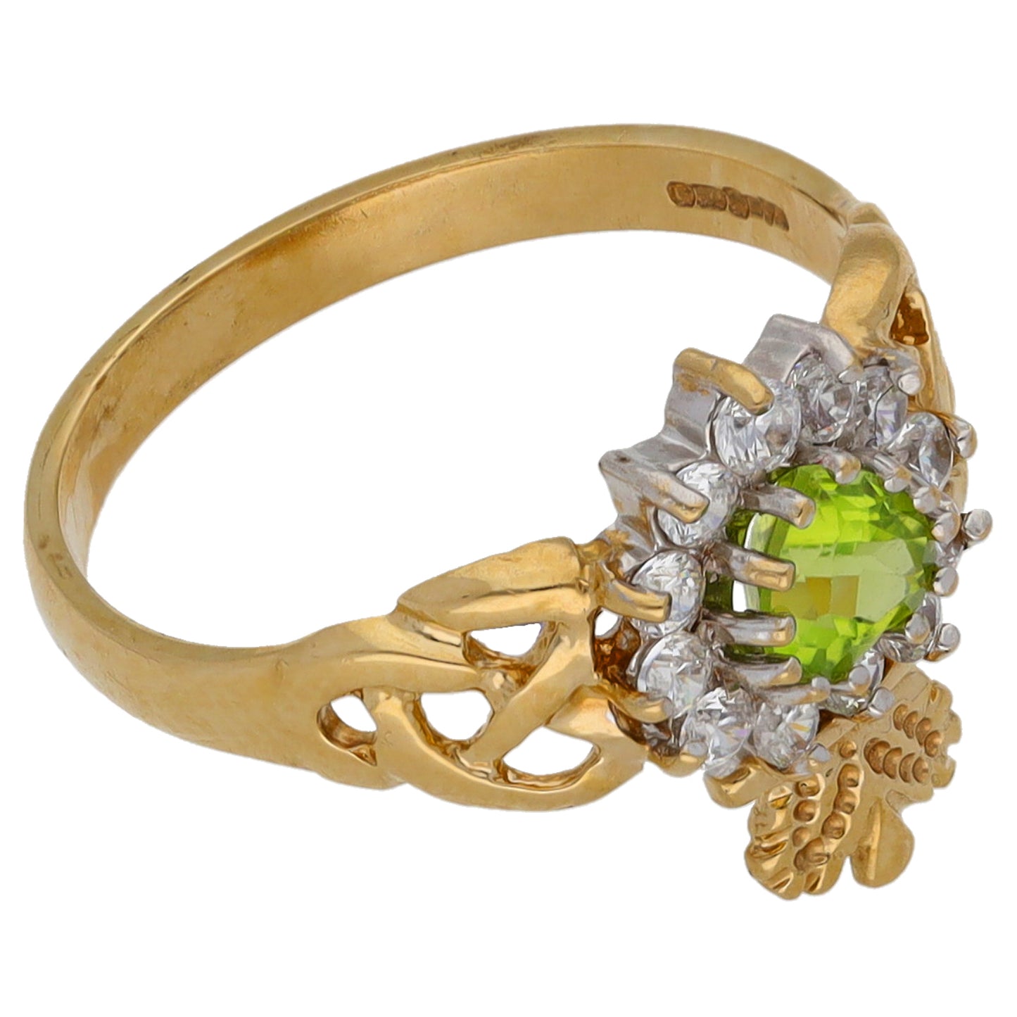 9ct Gold Peridot & Cubic Zirconia Claddagh Ring Size R