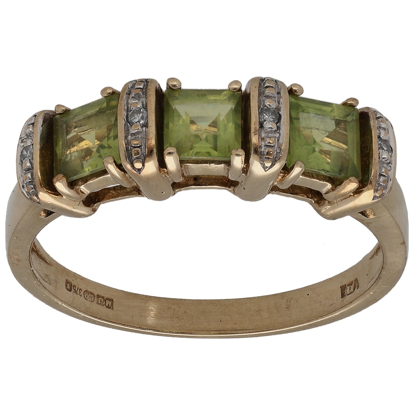 9ct Gold Peridot & 0.02ct Diamond Dress/Cocktail Ring Size P