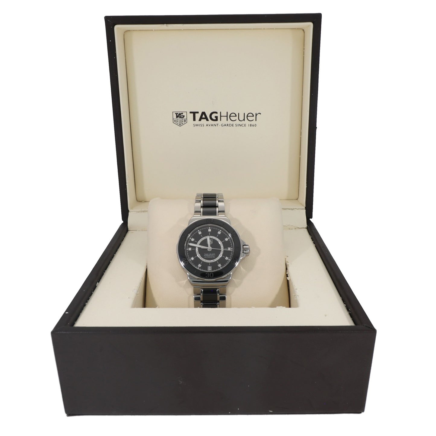 Tag Heuer Formula 1 WAU2210, black dial, stainless steel and ceramic, front image, box image