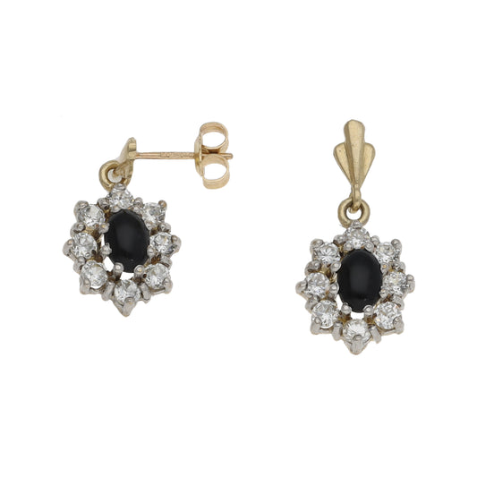 9ct Gold Onyx & Cubic Zirconia Drop Earrings