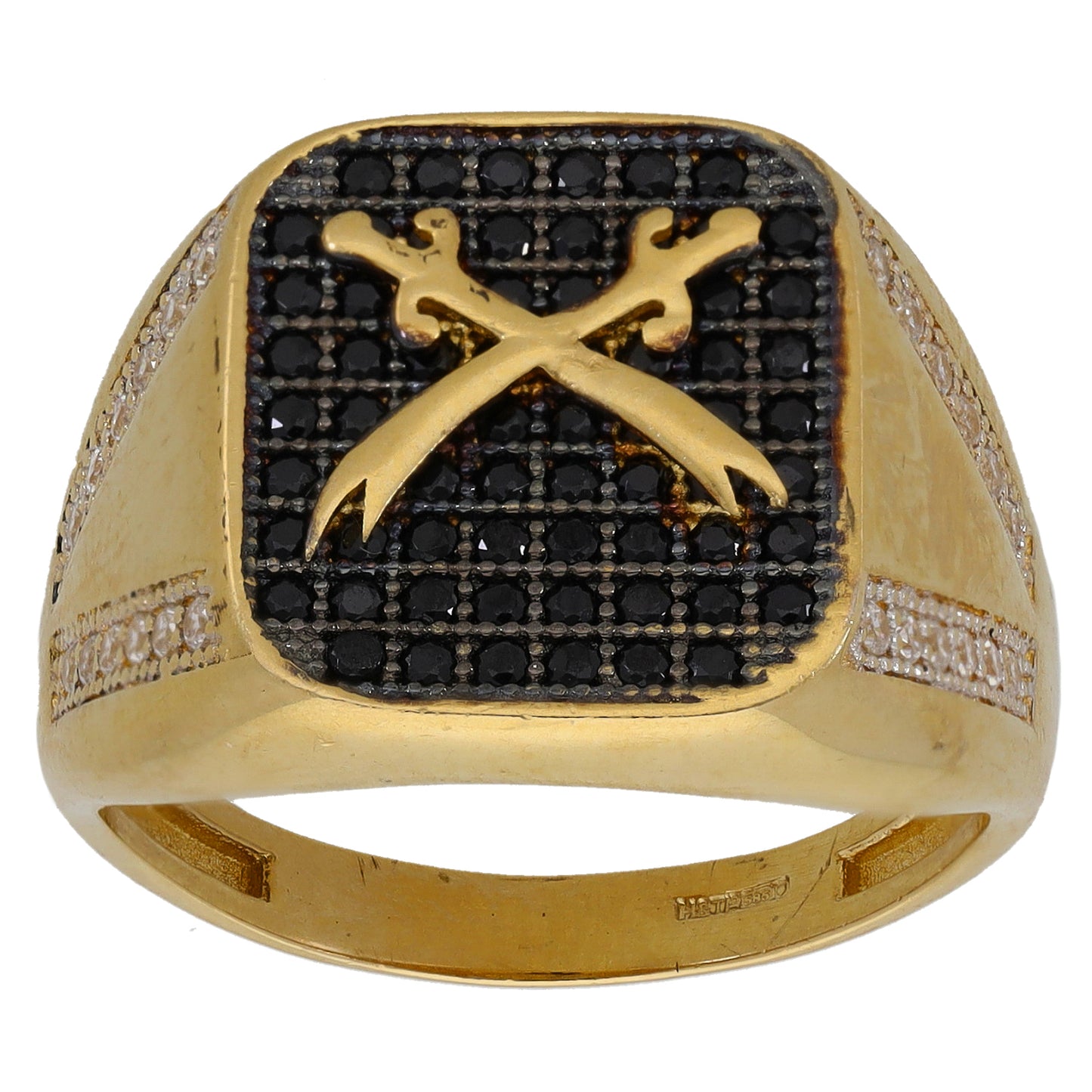 14ct Gold Imitation Gems Crest/Emblem Signet Ring Size U