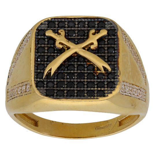 14ct Gold Imitation Gems Crest/Emblem Signet Ring Size U
