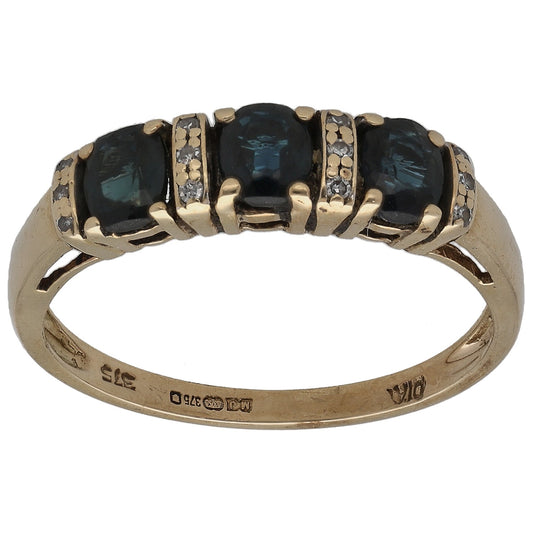 9ct Gold Sapphire & 0.06ct Diamond Half Eternity Ring Size O