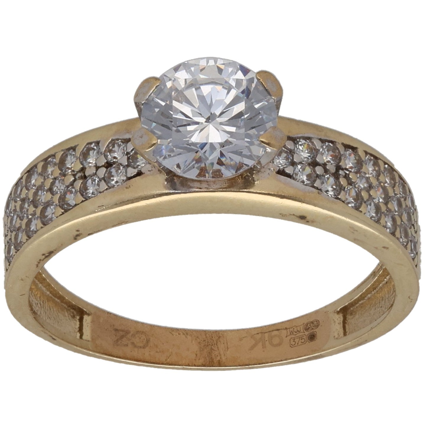 9ct Gold Cubic Zirconia Single Stone Ring With Accents Size P