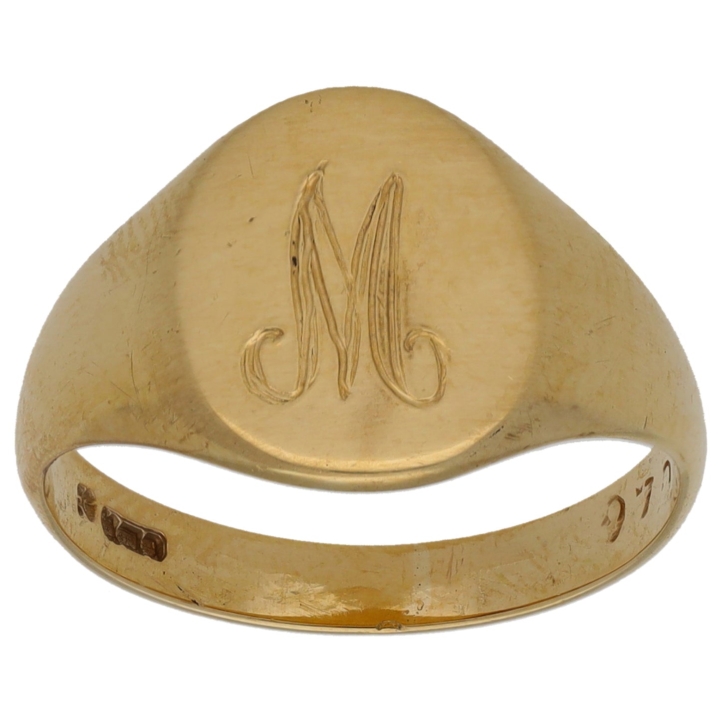 9ct Gold Initial 'M' Signet Ring Size M