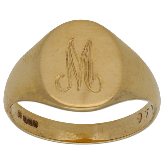 9ct Gold Initial 'M' Signet Ring Size M