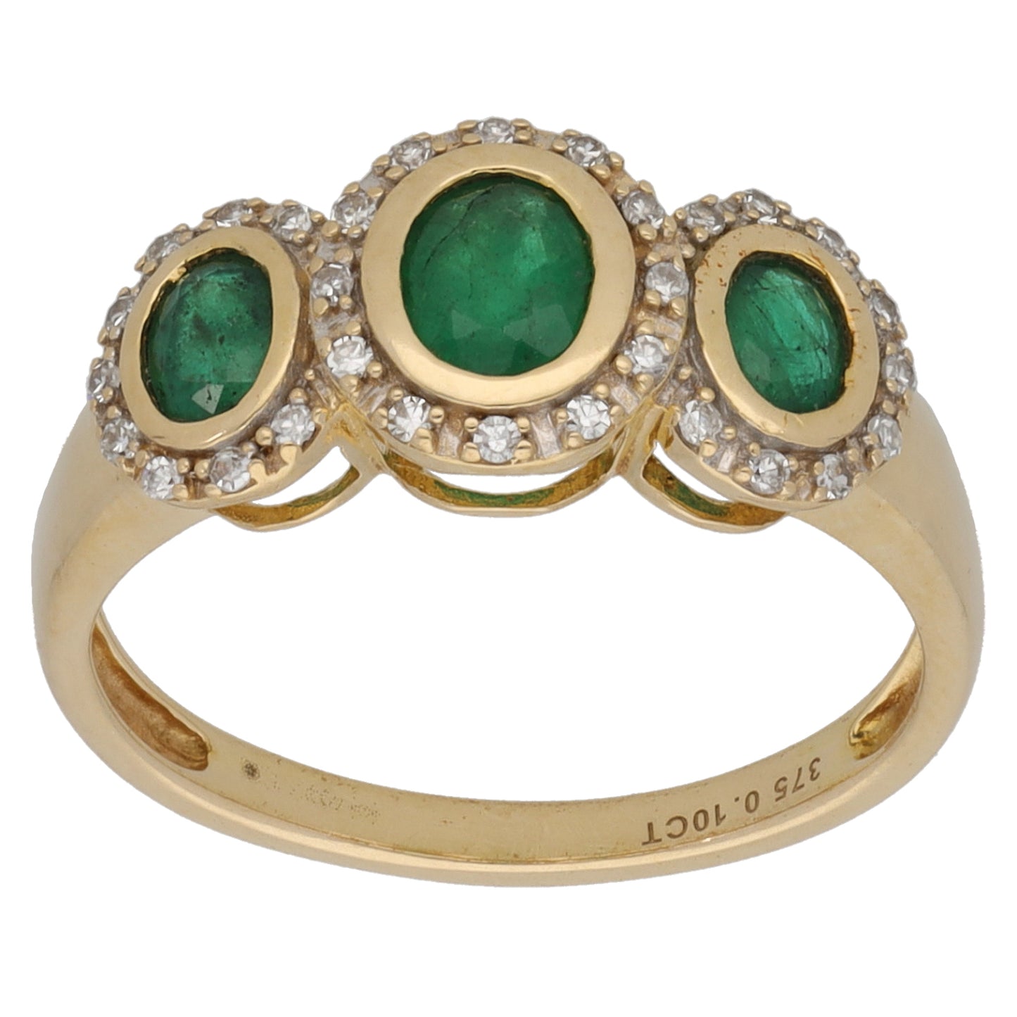 9ct Gold Emerald & 0.15ct Diamond Dress/Cocktail Ring Size K