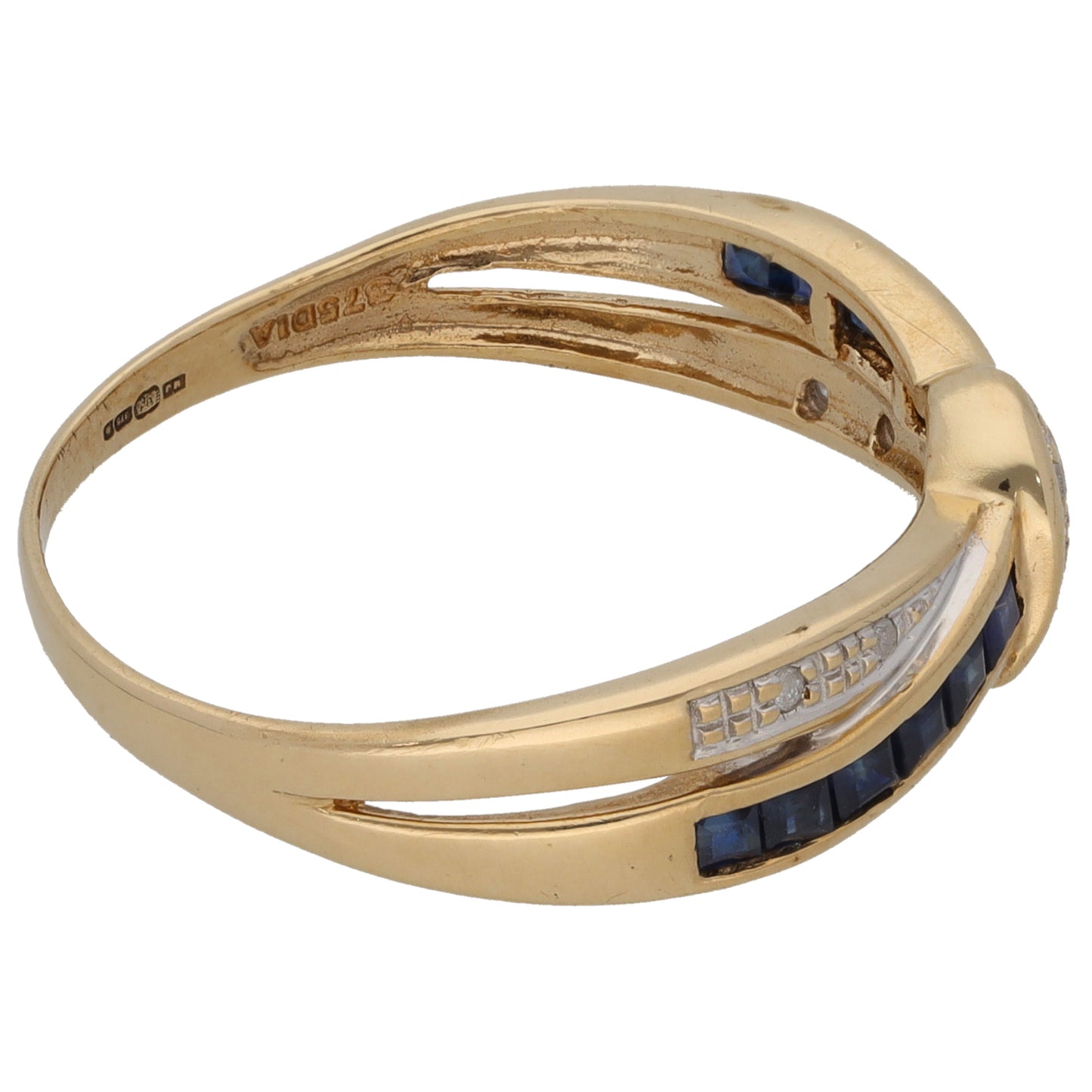 9ct Gold Sapphire & 0.03ct Diamond Dress/Cocktail Ring Size T