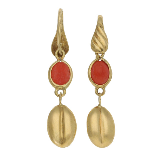 18ct Gold Coral Drop Earrings