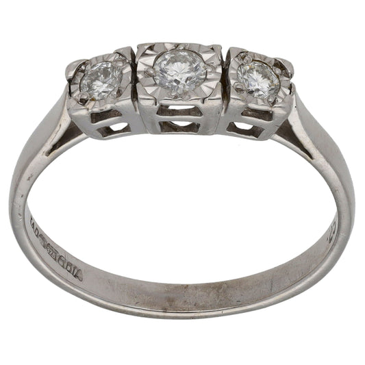 9ct White Gold 0.25ct Diamond Trilogy Ring Size P
