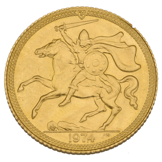 22ct Gold Isle Of Man Half Sovereign Coin 1974