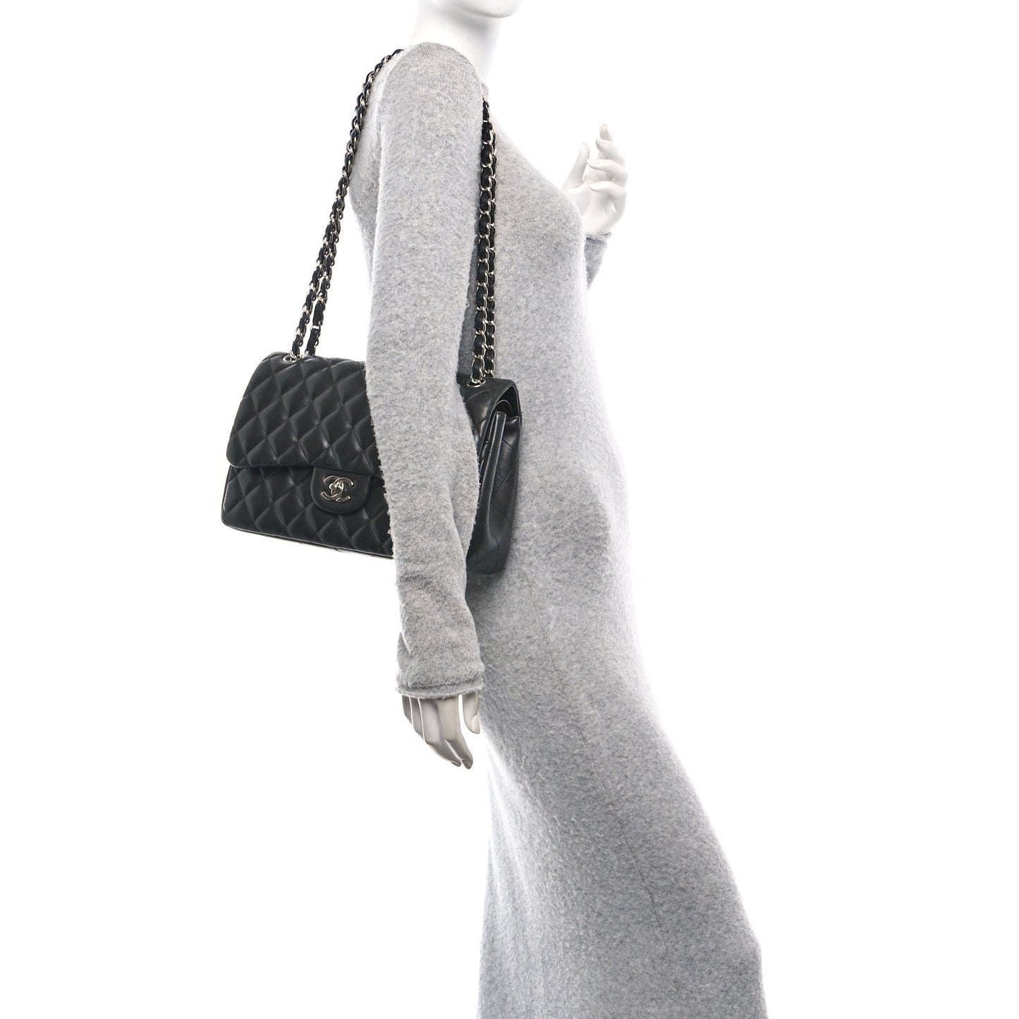 Chanel Classic Double Flap Lambskin Leather Bag - Black