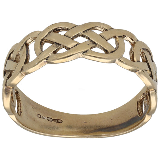 Gold-tone openwork interlaced ring with braided crossover design, polished finish