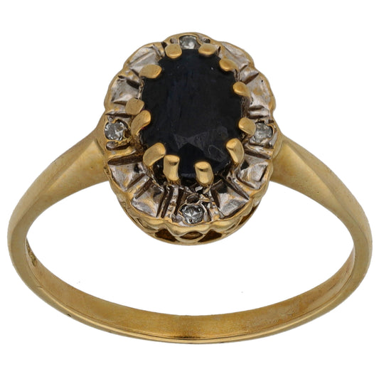 9ct Gold Sapphire & 0.02ct Diamond Dress/Cocktail Ring Size L
