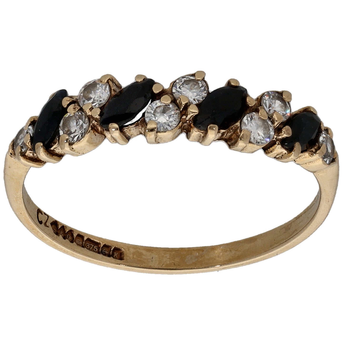 9ct Gold Sapphire & Cubic Zirconia Half Eternity Ring Size O
