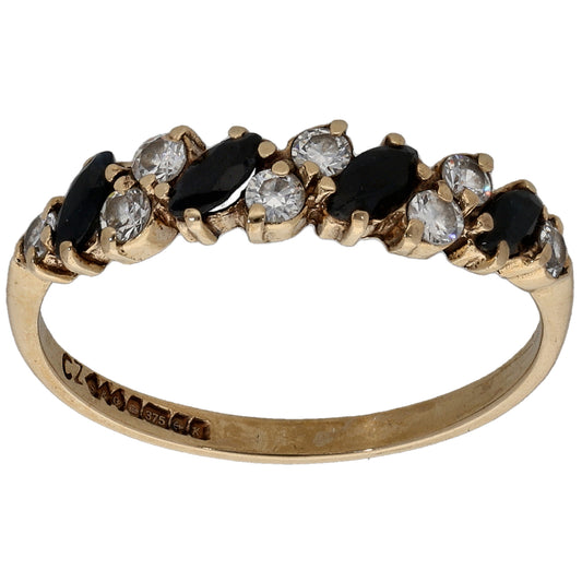 9ct Gold Sapphire & Cubic Zirconia Half Eternity Ring Size O