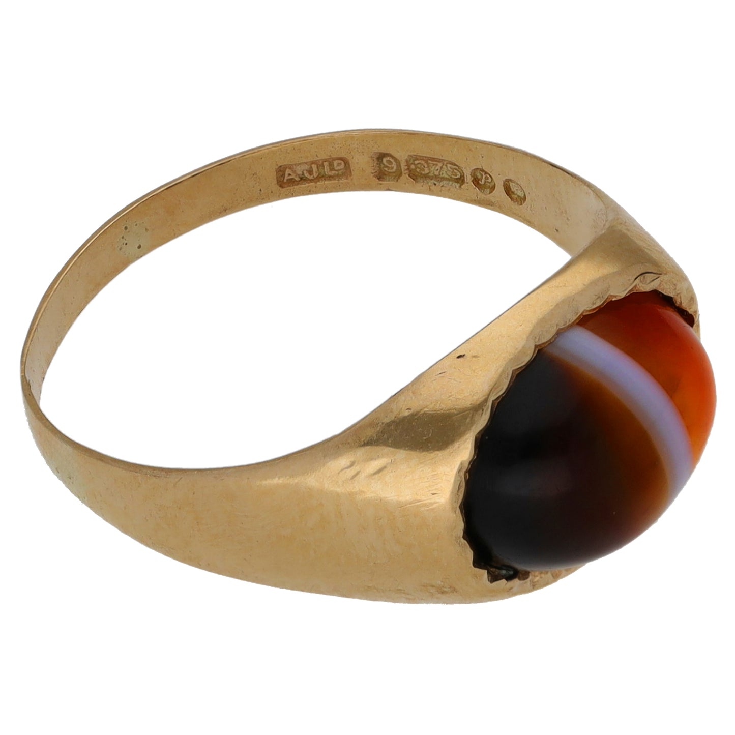 9ct Gold Agate Single Stone Ring Size M