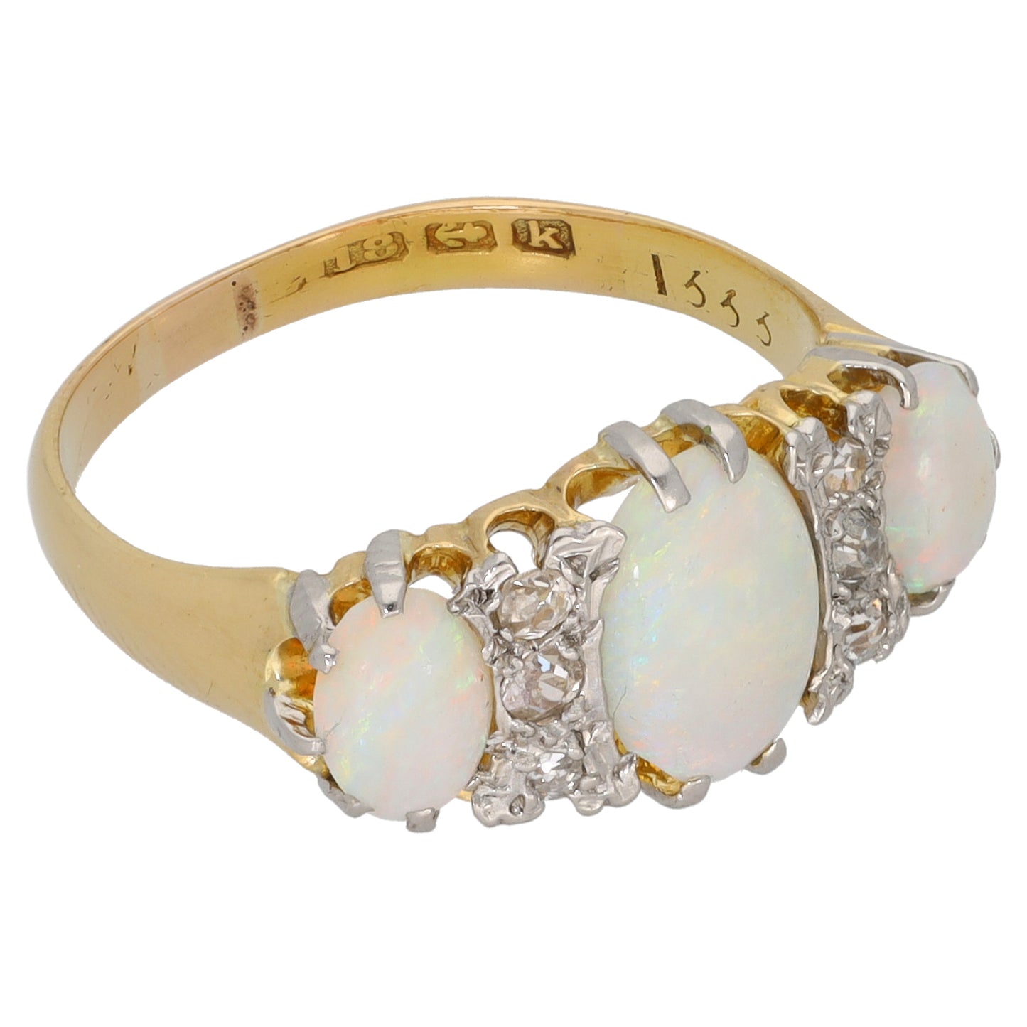 18ct Bicolour Gold 0.06ct Diamond & Opal Dress/Cocktail Ring Size N