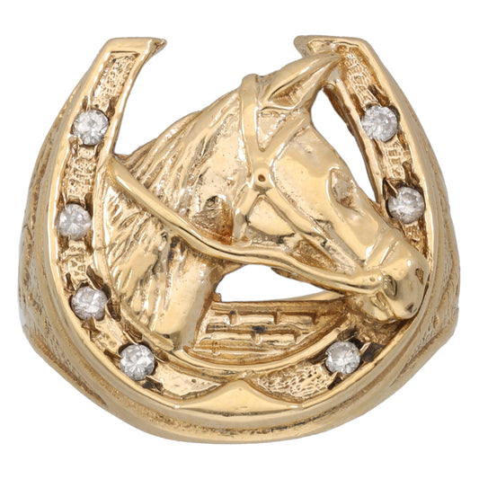 9ct Gold 0.14ct Diamond Horseshoe Ring Size P