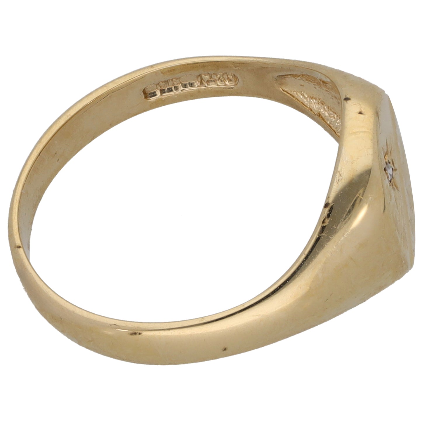 9ct Gold 0.005ct Diamond Patterned Single Stone Signet Ring Size N