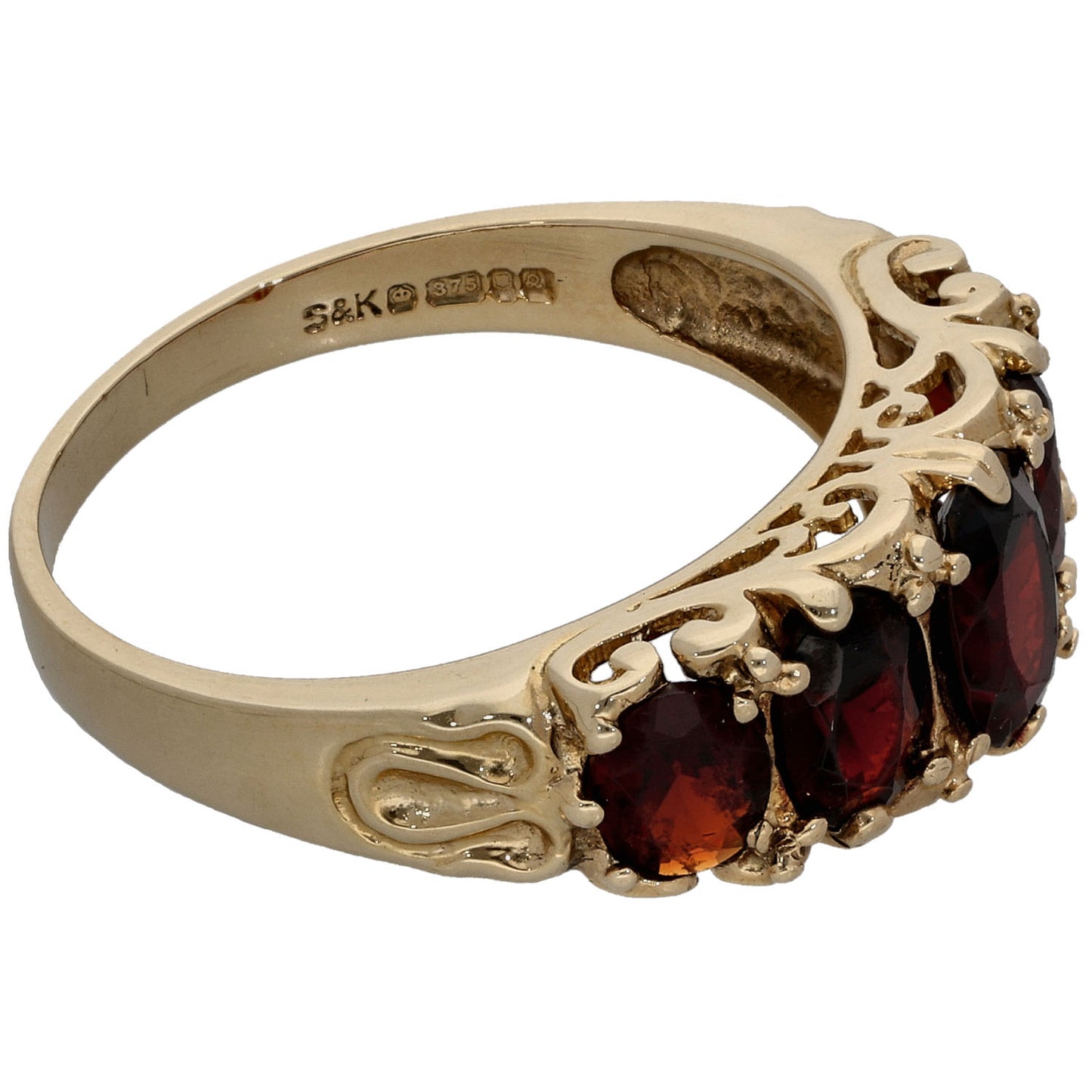 9ct Gold Garnet Half Eternity Ring Size Q