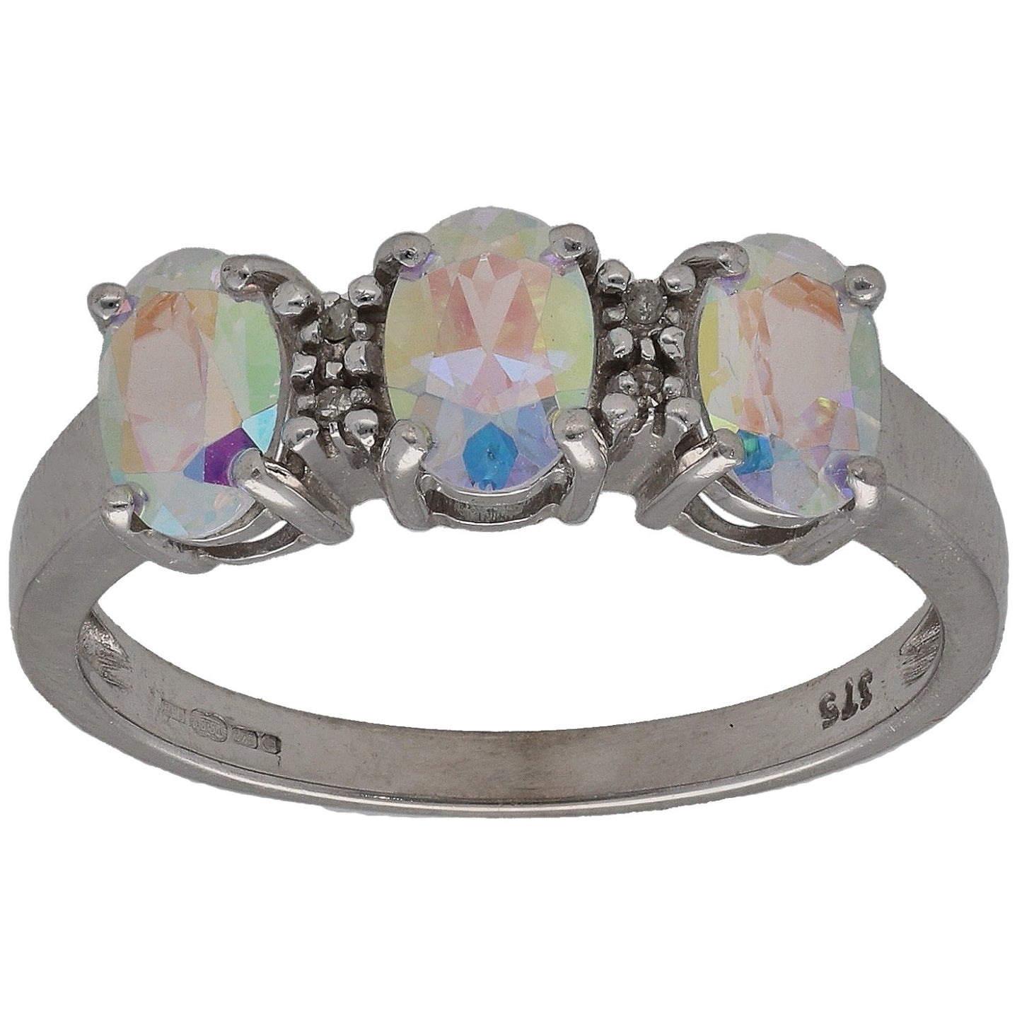 9ct White Gold Coated Quartz & 0.02ct Diamond Dress/Cocktail Ring Size N