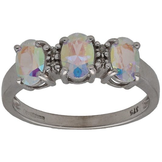 9ct White Gold Coated Quartz & 0.02ct Diamond Dress/Cocktail Ring Size N