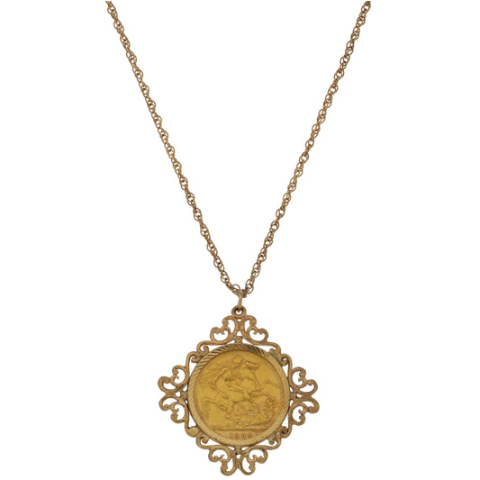 9ct Gold Full Sovereign Coin Pendant With Chain