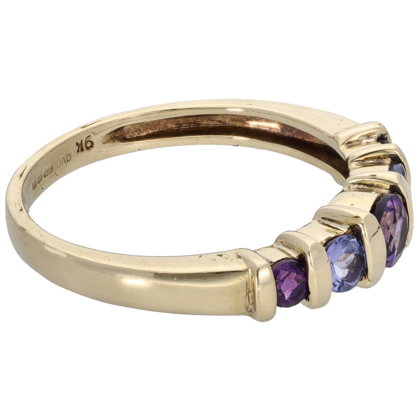 9ct Gold Amethyst & Iolite Half Eternity Ring Size N