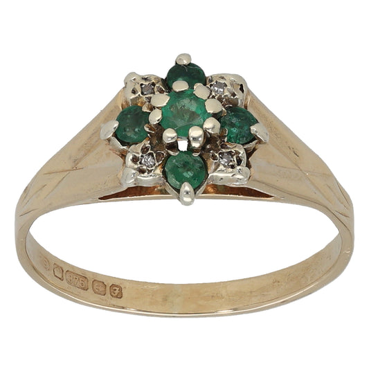 9ct Gold Emerald & 0.02ct Diamond Dress/Cocktail Ring Size N