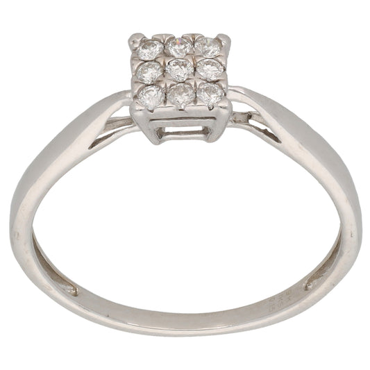 9ct White Gold 0.15ct Diamond Cluster Ring Size Q