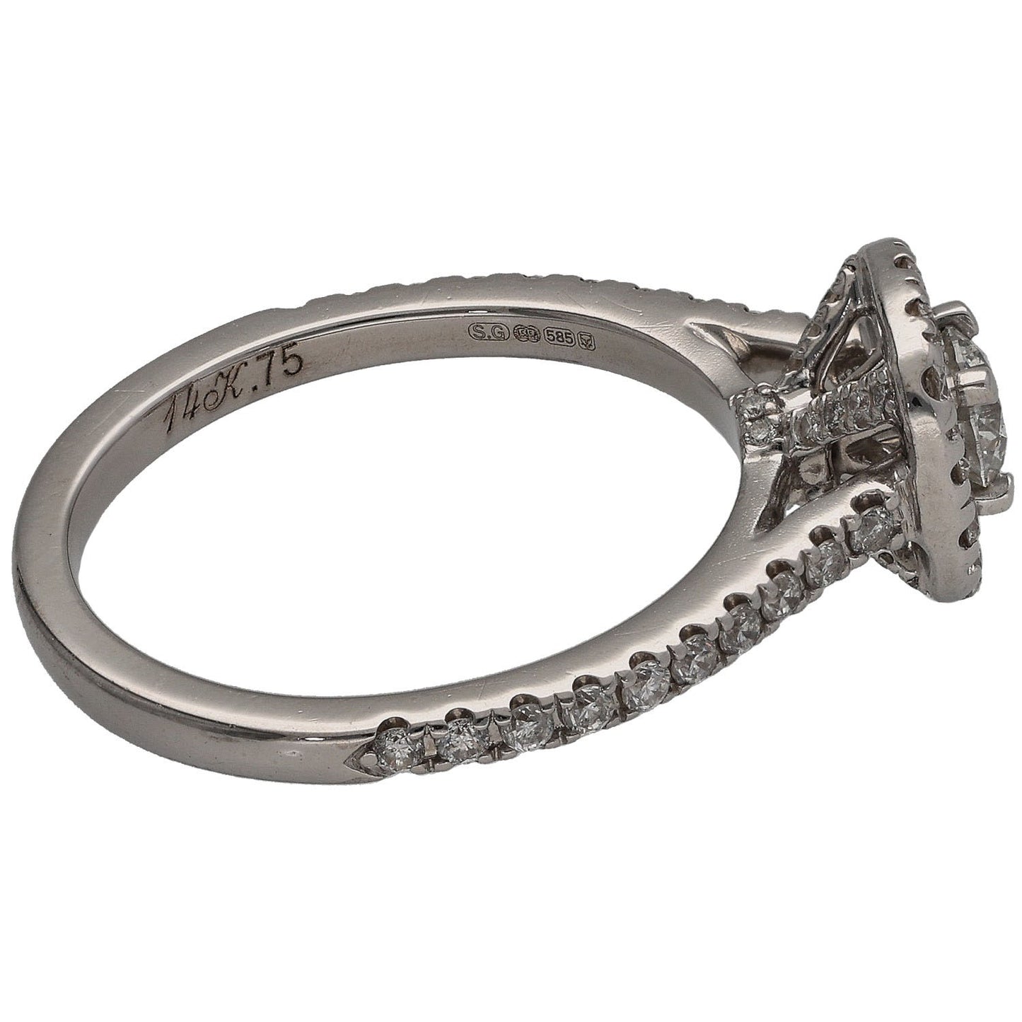 14ct White Gold 0.75ct Diamond Halo Ring Size M