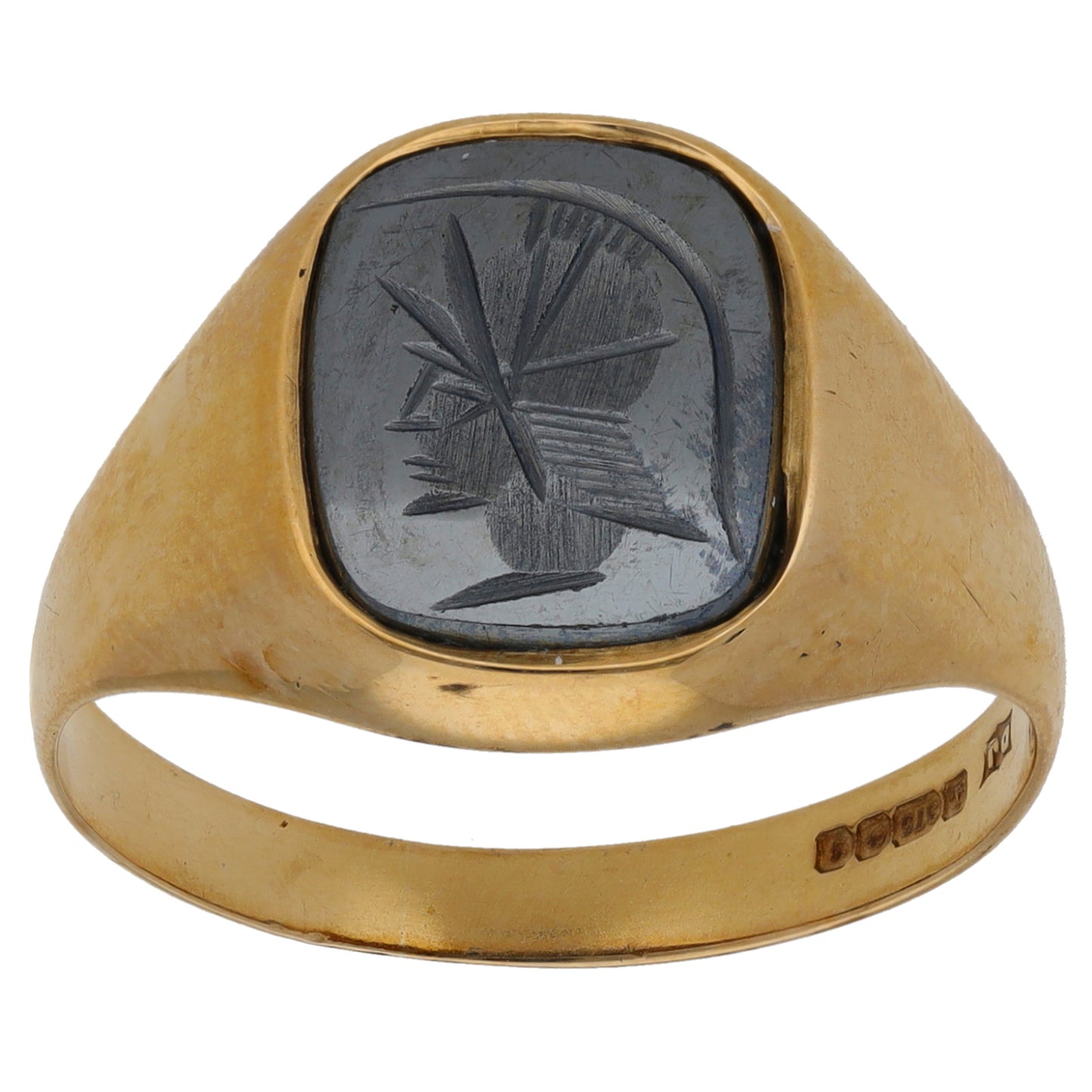 9ct Gold Hematite Crest/Emblem Single Stone Signet Ring Size S