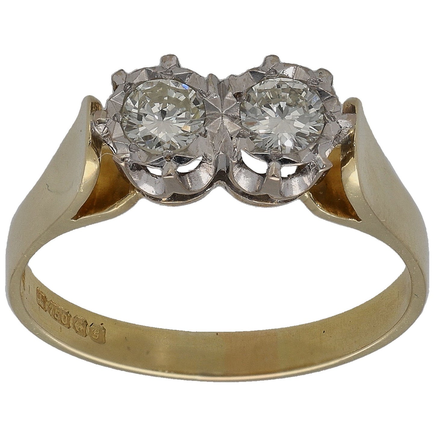 18ct Gold 0.32ct Diamond Two Stone Ring Size L