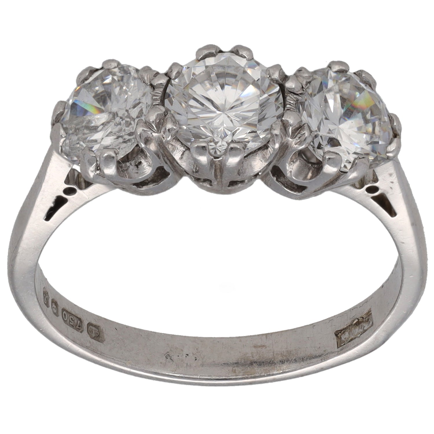 Three-stone CZ ring in white gold tone with three round clear stones