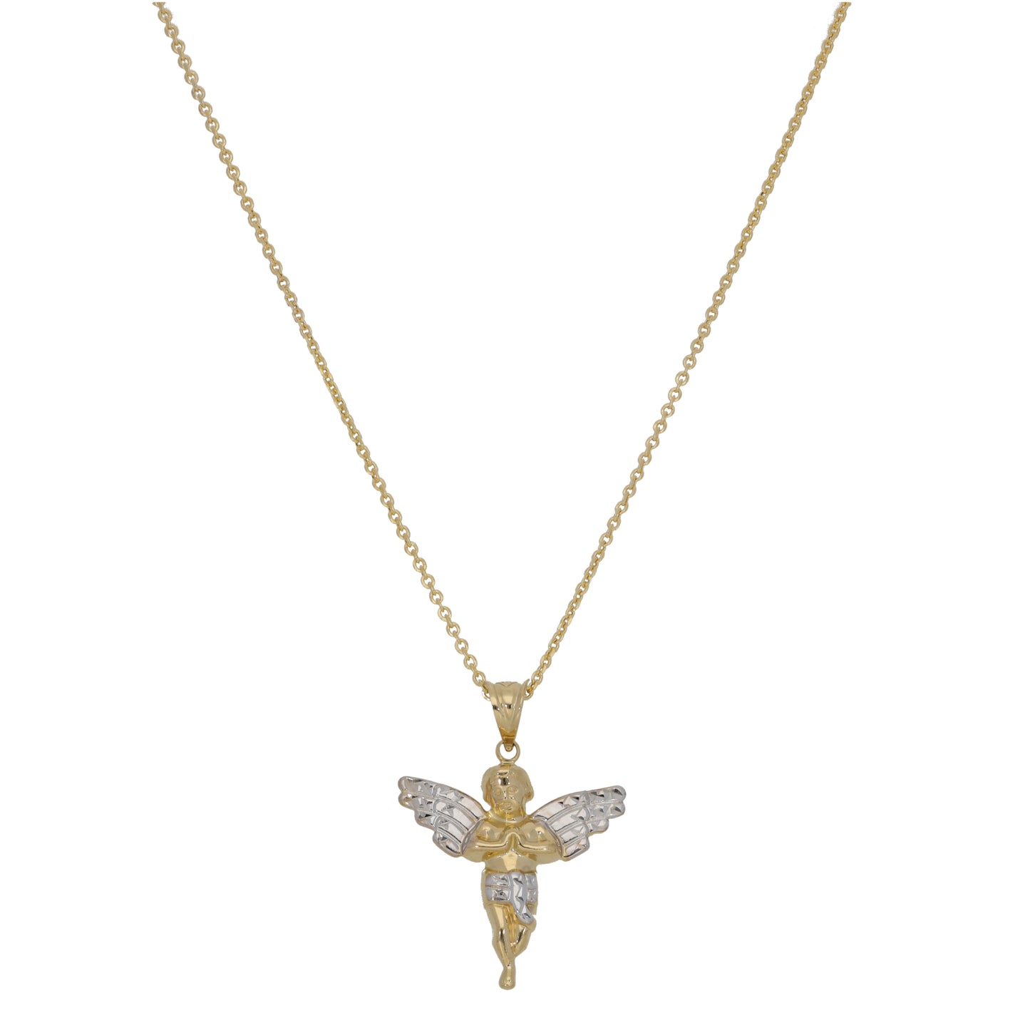 New 14ct Bi-Colour Cherub Pendant With Chain 16"
