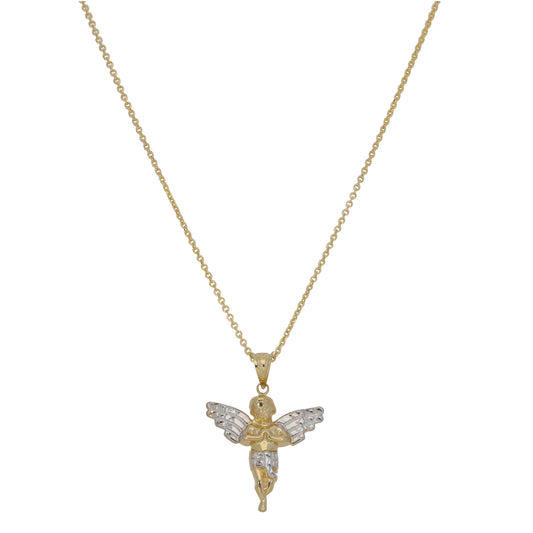 New 14ct Bi-Colour Cherub Pendant With Chain 16"