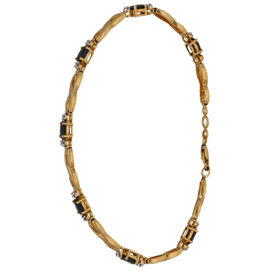 9ct Gold Sapphire & 0.07ct Diamond Fancy Stone Set Bracelet